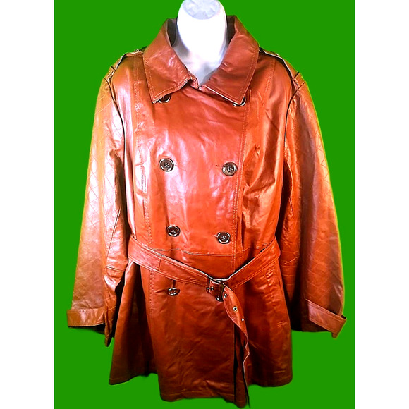 Brown Leather Trench Coat by Milan BRAND NEW WITH TAGS - Picture 1 of 11